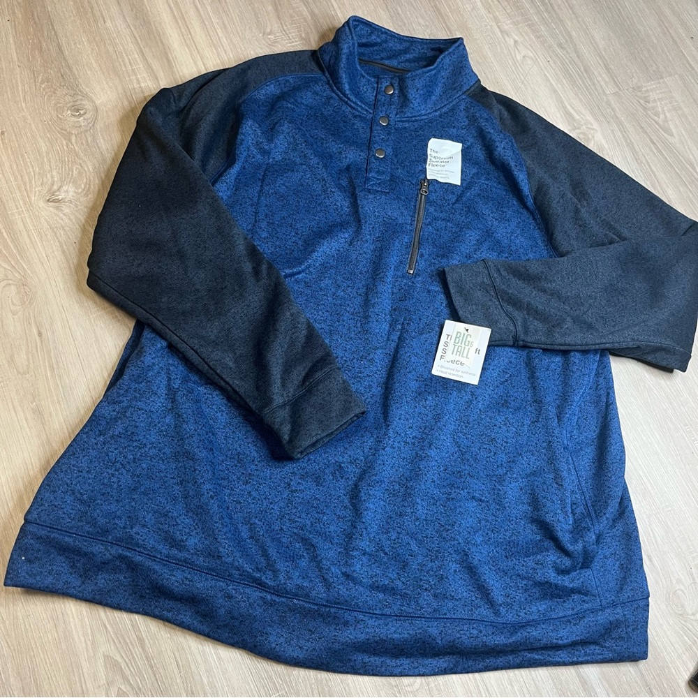 NWT Men’s Sonoma Supersoft Fleece Blue‎ and Black Big & Tall Sweater Sz 4XB